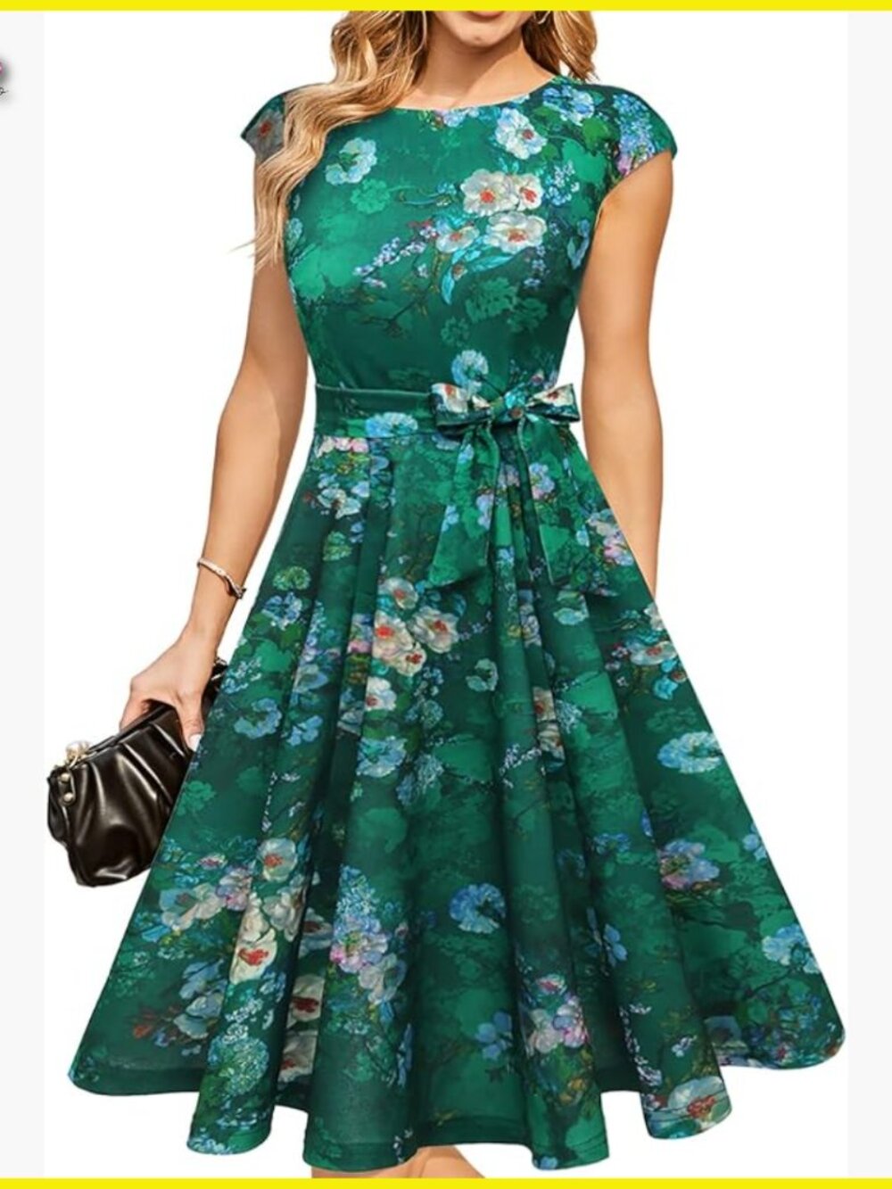 Vintage Tea Length Cocktail Dress Modest Fit Flare Cap Sleeves Formal